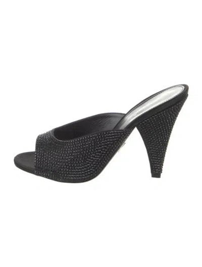 Pre-owned Louis Vuitton Satin Crystal Embellishments Slides In Black