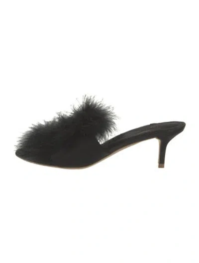 Pre-owned Louis Vuitton Satin Feather Trim Mules In Black
