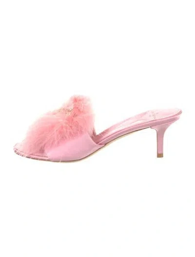 Pre-owned Louis Vuitton Satin Feather Trim Slides In Pink