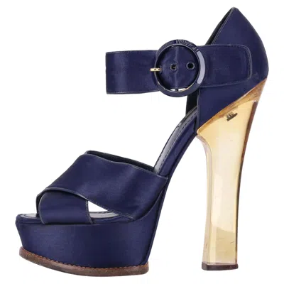 Pre-owned Louis Vuitton Satin 'florida' Platform Sandals With A Lucite Heel In Black
