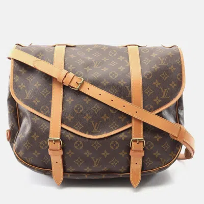 Pre-owned Louis Vuitton Saumur 43 Brown Monogram Canvas Leather Shoulder Bag