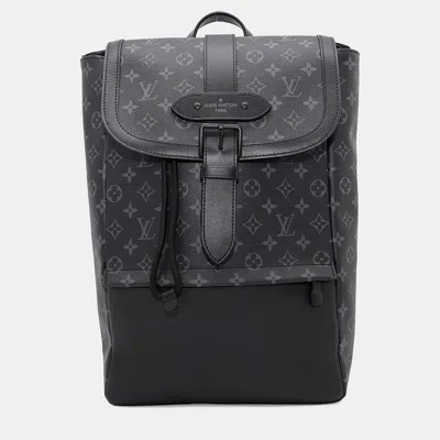 Pre-owned Louis Vuitton Saumur Backpack Noir Monogram Eclipse In Black