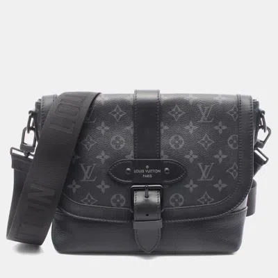 Pre-owned Louis Vuitton Saumur Messenger Shoulder Bag In Coated Canvas And Leather Monogram Eclipse Black
