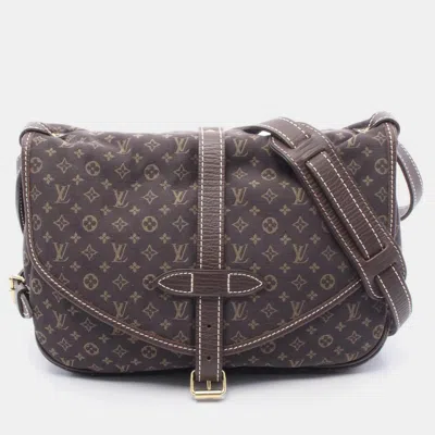 Pre-owned Louis Vuitton Saumur Shoulder Bag Monogram Mini Lin Canvas Ebene In Brown