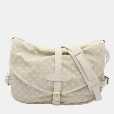 Pre-owned Louis Vuitton Saumur Shoulder Bag Monogram Mini Lin Canvas Leather Dune In White