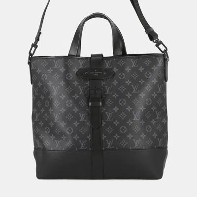 Pre-owned Louis Vuitton Saumur Tote Noir Monogram Eclipse In Black