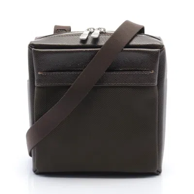 Pre-owned Louis Vuitton Sayan Taiga Grizzly Bear Shoulder Bag Nylon Leather Khaki Dark Brown In Black