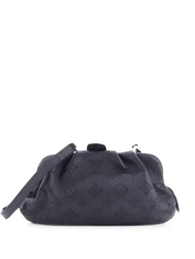 Pre-owned Louis Vuitton Scala Pouch Bag Mahina Leather Mini Clutch Bag In Black
