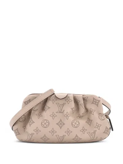 Pre-owned Louis Vuitton Scala Pouch Bag Mahina Leather Mini Clutch Bag In Neutral
