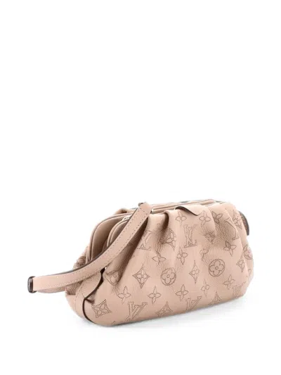 Pre-owned Louis Vuitton Scala Pouch Bag Mahina Leather Mini Clutch Bag In Neutrals