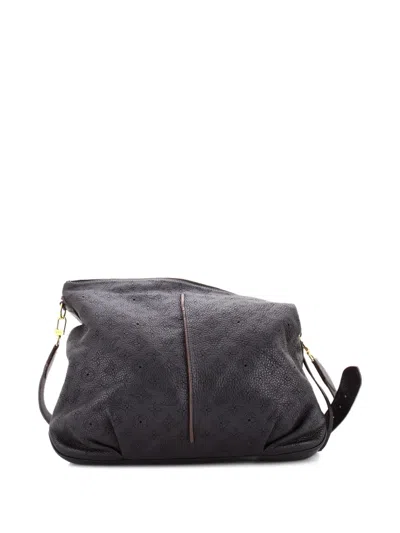 Pre-owned Louis Vuitton Selene Handbag Mahina Leather Mm Hobo Bag In Black