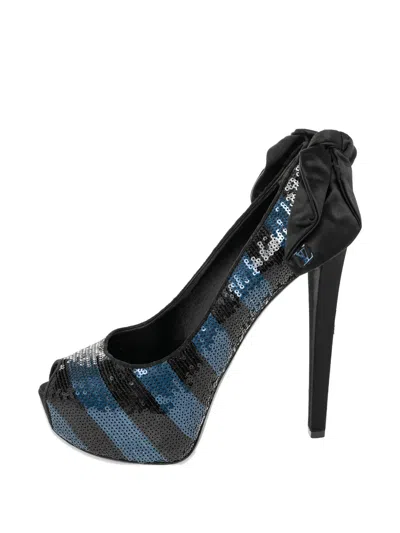 Pre-owned Louis Vuitton Sequin Bow Platform Pumps In Black