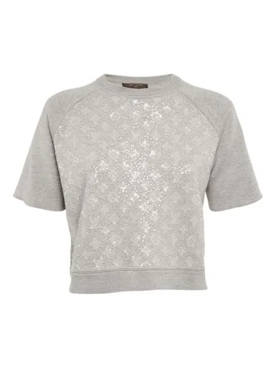 Pre-owned Louis Vuitton Sequin-embellished T-shirt In Gray