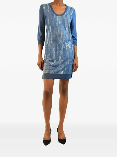 Pre-owned Louis Vuitton Sequin-embellished Mini Dress In Blue