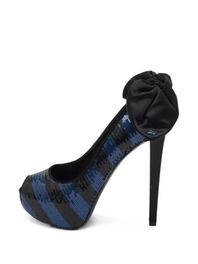 Pre-owned Louis Vuitton Sequin-embellished Peep-toe Sandals In Black