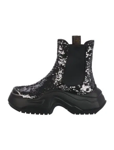 Pre-owned Louis Vuitton Sequins Sequin Embellishments Combat Boots W/ Tags In Black
