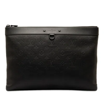 Pre-owned Louis Vuitton Shadow Pochette Black Leather Clutch Bag ()