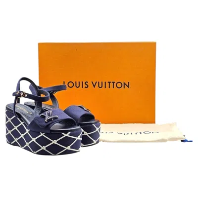 Pre-owned Louis Vuitton Shake Navy Denim Platform Wedge Sandals Eu 36 Us 6 - Nwb In Blue