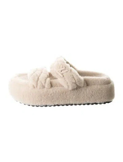 Pre-owned Louis Vuitton Shearling Embroidered Accent Slides In Neutral