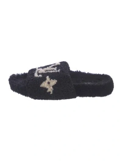 Pre-owned Louis Vuitton Shearling Graphic Print Slides In Blue