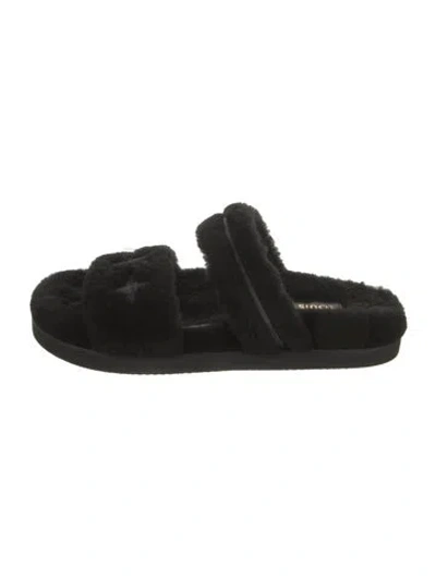 Pre-owned Louis Vuitton Shearling Slides In Black