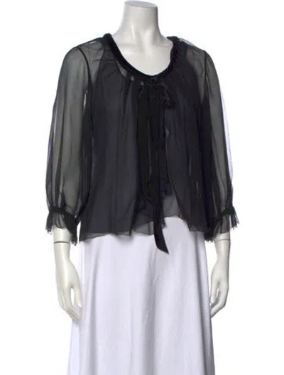 Pre-owned Louis Vuitton Sheer Silk Blouse W/ Tags In Black