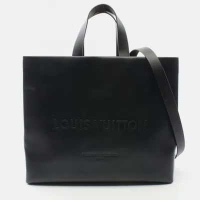 Pre-owned Louis Vuitton Shopper Mm Black Leather Tote Bag