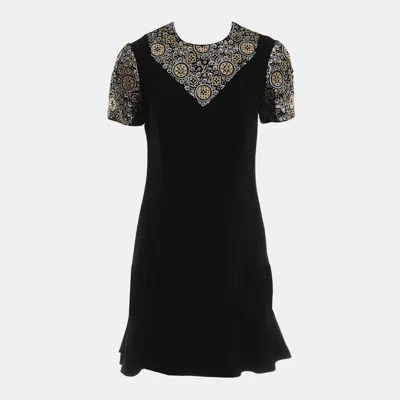 Pre-owned Louis Vuitton Short Sleeve Embellished Dress Fr 36 In Black
