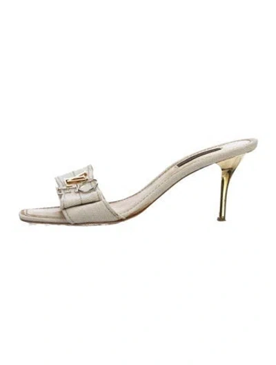 Pre-owned Louis Vuitton Signature Logo Canvas Slides In Neutrals