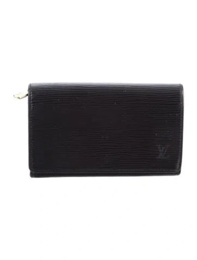 Pre-owned Louis Vuitton Signature Logo Epi Leather Trésor Wallet In Black
