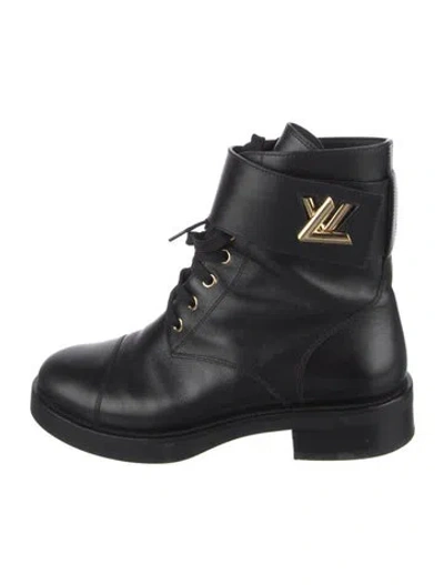 Pre-owned Louis Vuitton Signature Logo Leather Lace-up Boots In Black