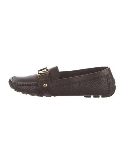 Pre-owned Louis Vuitton Signature Logo Leather Loafers In Brown
