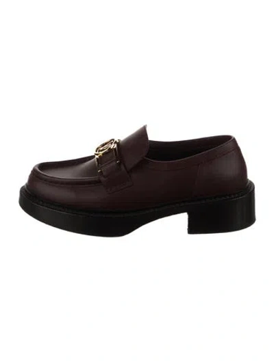 Pre-owned Louis Vuitton Signature Logo Leather Loafers In Burgundy