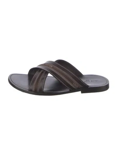 Pre-owned Louis Vuitton Signature Logo Leather Slides In Brown