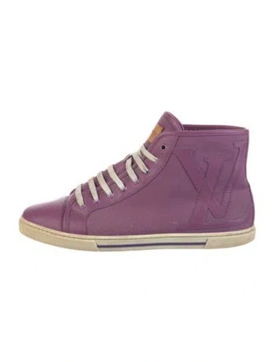 Pre-owned Louis Vuitton Signature Logo Leather Wedge Sneakers In Purple