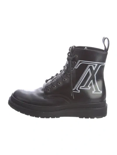 Pre-owned Louis Vuitton Signature Logo Patent Leather Combat Boots In Black