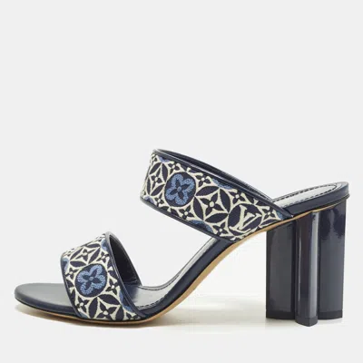 Pre-owned Louis Vuitton Silhouette Size 39 Navy Blue Monogram Jacquard Slide Sandals