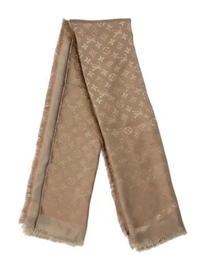 Pre-owned Louis Vuitton Silk 2016 Shawl In Metallic/neutrals