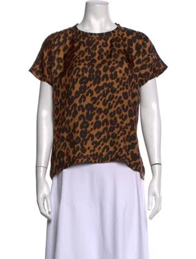 Pre-owned Louis Vuitton Silk Animal Print Top In Brown