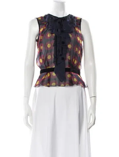 Pre-owned Louis Vuitton Silk Floral Print Blouse In Blue