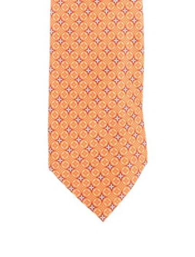 Pre-owned Louis Vuitton Silk Pattern Print Tie In Orange
