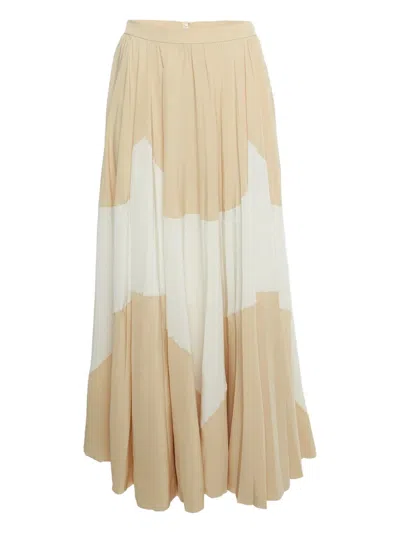 Pre-owned Louis Vuitton Silk Pleated Maxi Skirt In Neutral