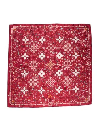 Pre-owned Louis Vuitton Silk Printed Scarf In Red