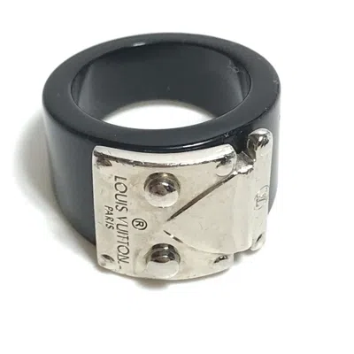 Pre-owned Louis Vuitton Silver Black Plastic Band Ring () In Silver, Black