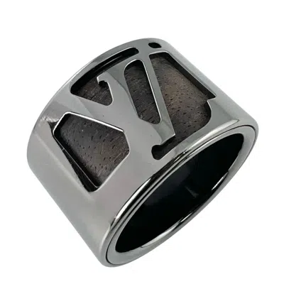 Pre-owned Louis Vuitton Silver Brown Gold Plating Wood Band Ring () In Silver, Brown