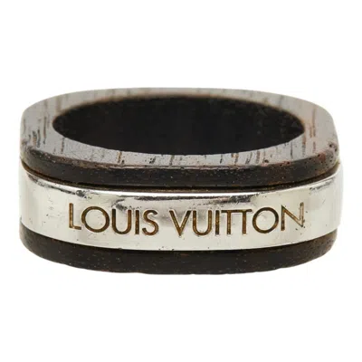 Pre-owned Louis Vuitton Silver Brown Metal Wood Band Ring () In Silver, Brown