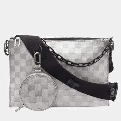 Pre-owned Louis Vuitton Silver Damier Glitter Taurillon In The Loop Trio Pouch