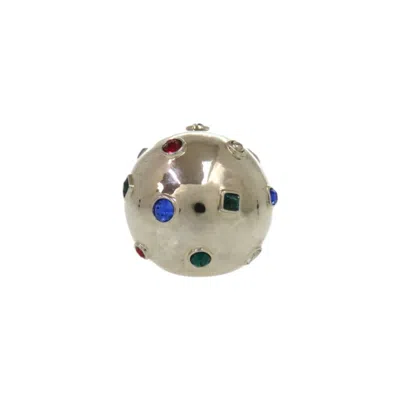 Pre-owned Louis Vuitton Silver Multi-color Metal Rhinestone Band Ring () In Silver, Multi-color