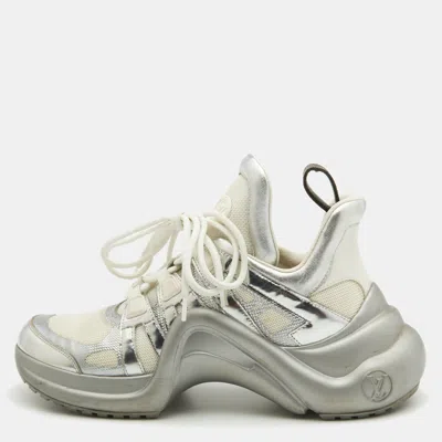 Pre-owned Louis Vuitton Silver/white Leather And Mesh Archlight Sneakers Size 40