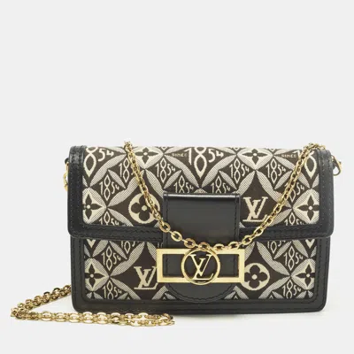 Pre-owned Louis Vuitton Since 1854 Dauphine Black/white Canvas Wallet On Chain